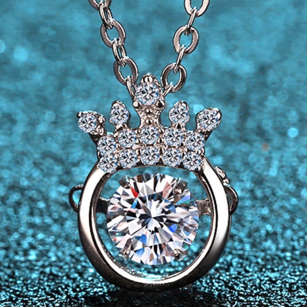 Women's 925 Sterling Silver Crown Moissanite Diamond Dainty & Feminine Necklace